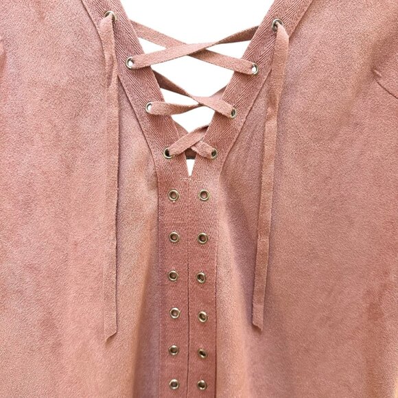 Missguided Mini Dress Blush Pink Faux Suede Lace-Up‎ Back Rave Boho Size 2 - Picture 2 of 6